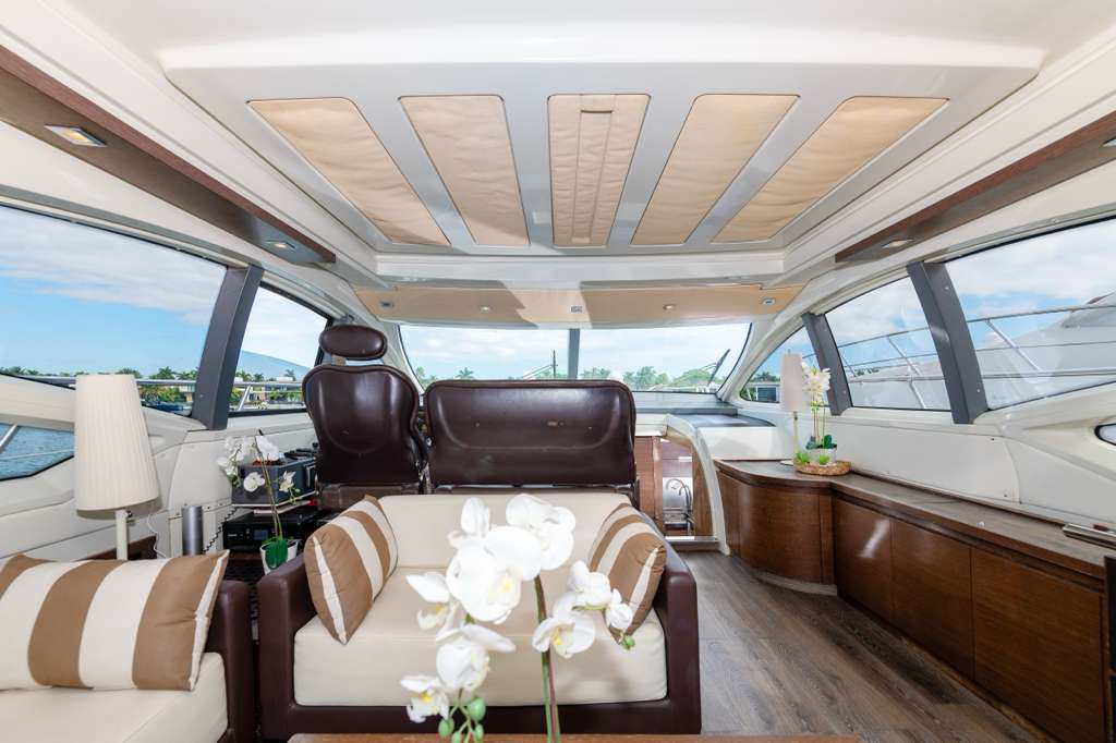 Main salon under the glass sunroof aboard Samba Sol